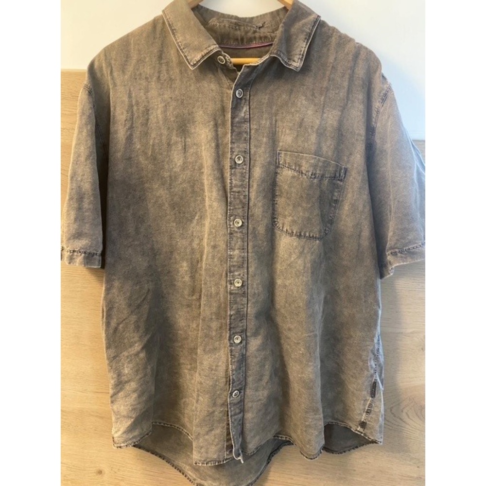 32‎ Bar Blues Button Down Acid Wash Linen Blend Grey Shirt Mens XXL NWOT